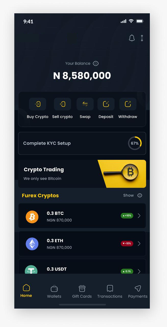 GTrade Technologies Home Screen